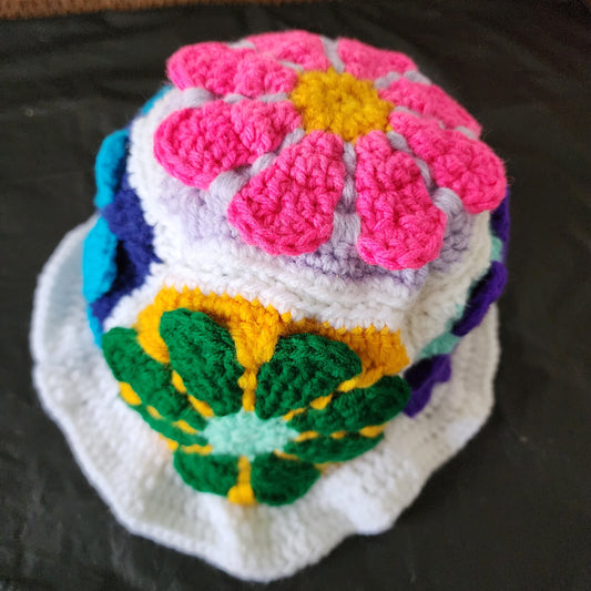 2D flower Crochet bucket hat